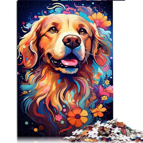 1000-teiliges Puzzle, exotisches, farbenfrohes Golden Retriever-Papierpuzzle, für Erwachsene und Kinder, Denkspiel, Größe: 52 x 38 cm von LZYANG