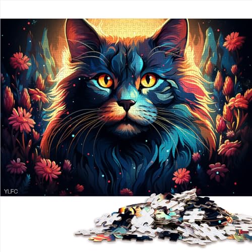 1000-teiliges Puzzle, farbenfrohe, psychedelische Katzen- und Blumen-Puzzles aus Holz, geeignet für Erwachsene und Kinder ab 12 Jahren, unterhaltsame Spiele für Erwachsene. Größe: 52 x 38 cm. von LZYANG