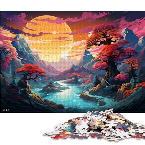 1000-teiliges Puzzle, farbenfrohe Fantasielandschaft, Holzpuzzle für Erwachsene, Familien oder Kinder, Lernspiel. Größe: 52 x 38 cm. von LZYANG