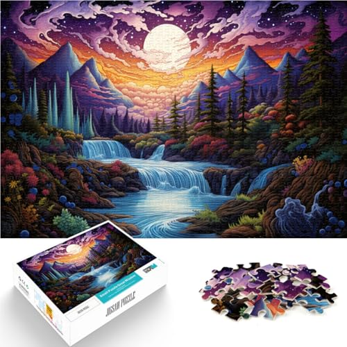 1000-teiliges Puzzle, farbenfrohe Illustration eines Wasserfall-Holzpuzzles, für Teenager und Kinder, interessante Puzzles zum Stressabbau. Größe: 52 x 38 cm. von LZYANG