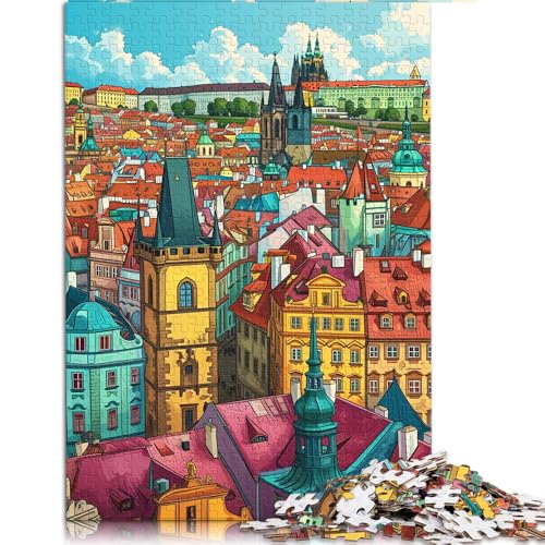 1000-teiliges Puzzle, farbenfrohe Psychedelia in Prag, Papierpuzzle, für Erwachsene und Kinder, Familienaktivität. Größe: 52 x 38 cm. von LZYANG