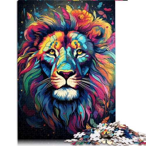 1000-teiliges Puzzle, farbenfrohe Psychedelie eines süßen Löwen, Papierpuzzle für Erwachsene und Kinder ab 12 Jahren, pädagogisches Puzzle für die ganze Familie, Größe: 52 x 38 cm. von LZYANG