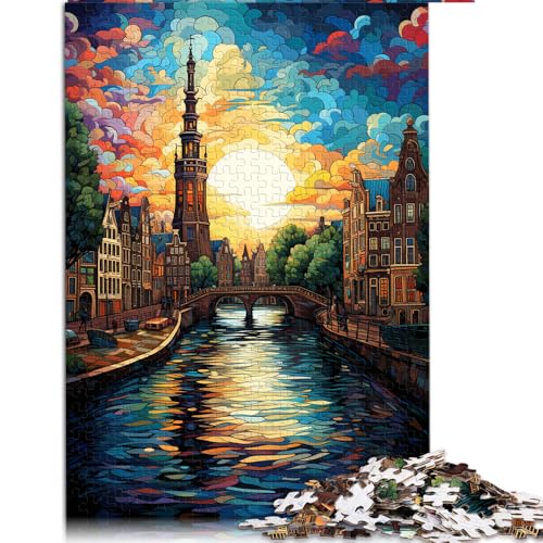 1000-teiliges Puzzle, farbenfrohe psychedelische Kunst in Amsterdam, Papierpuzzle, geeignet für Erwachsene und Kinder ab 12 Jahren, anspruchsvolles Puzzle für die ganze Familie, Größe: 52 x 38 cm. von LZYANG