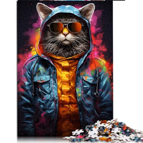 1000-teiliges Puzzle, farbenfrohes, bizarres, psychedelisches Katzen-Papierpuzzle, geeignet für Erwachsene und Kinder ab 12 Jahren, Puzzlespielzeug zur Heimdekoration. Größe: 52 x 38 cm. von LZYANG