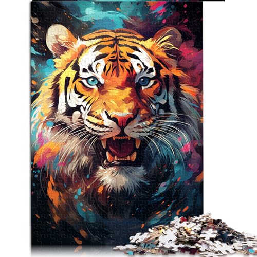 1000-teiliges Puzzle, farbenfrohes, künstlerisches Tiger-Papierpuzzle, für Erwachsene und Familien, einzigartige Heimdekoration und Geschenke. Größe: 26 x 38 cm. von LZYANG