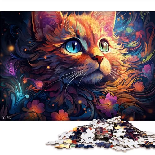 1000-teiliges Puzzle, farbenfrohes, psychedelisches, süßes Katzen-Holzpuzzle, für Erwachsene und Kinder, Lernspiel für Erwachsene und Kinder. Größe: 52 x 38 cm. von LZYANG