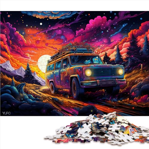 1000-teiliges Puzzle, farbenfrohes, psychedelisches Auto-Puzzle aus Holz, geeignet für Erwachsene und Kinder ab 12 Jahren, Geschenkideen. Größe: 52 x 38 cm. von LZYANG