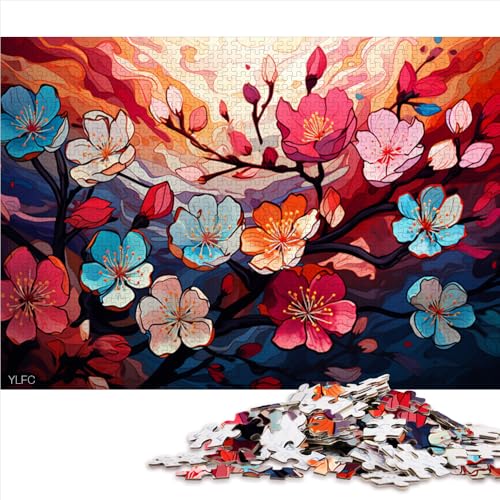 1000-teiliges Puzzle, farbenfrohes, psychedelisches Holzpuzzle mit Pflaumenblüten, für Erwachsene und Kinder ab 12 Jahren, herausfordernde Familie. Größe: 52 x 38 cm. von LZYANG