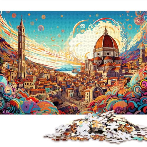 1000-teiliges Puzzle, farbenfrohes, psychedelisches Italien. Holzpuzzle Florenz, für Erwachsene und Kinder, Lernspiele für Erwachsene und Kinder. Größe: 52 x 38 cm. von LZYANG