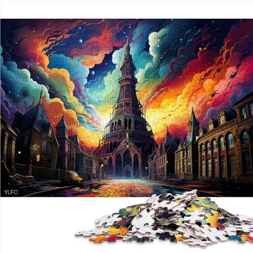 1000-teiliges Puzzle, farbenfrohes, psychedelisches Kathedralenturm-Papierpuzzle, für Erwachsene und Familien, Denkspiel-Spielzeug. Größe: 52 x 38 cm. von LZYANG