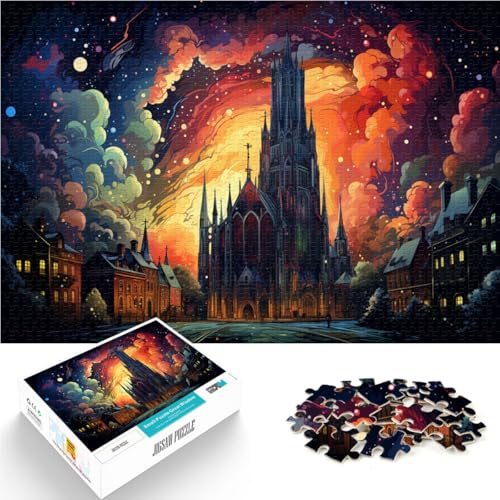 1000-teiliges Puzzle, farbenfrohes, psychedelisches Kathedralenturm-Puzzle aus Holz, für Erwachsene und Kinder ab 12 Jahren, Denkspiel-Spielzeug. Größe: 52 x 38 cm. von LZYANG