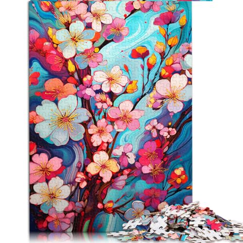 1000-teiliges Puzzle, farbenfrohes, psychedelisches Kirschblüten-Papierpuzzle, für Erwachsene und Kinder ab 12 Jahren, Holzpuzzle für Familienspiele und zur Heimdekoration. Größe: 52 x 38 cm. von LZYANG