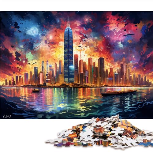 1000-teiliges Puzzle, farbenfrohes China. Hongkong-Papierpuzzle, für Erwachsene und Kinder ab 12 Jahren, Heimkunstdekor, Größe: 26 x 38 cm von LZYANG