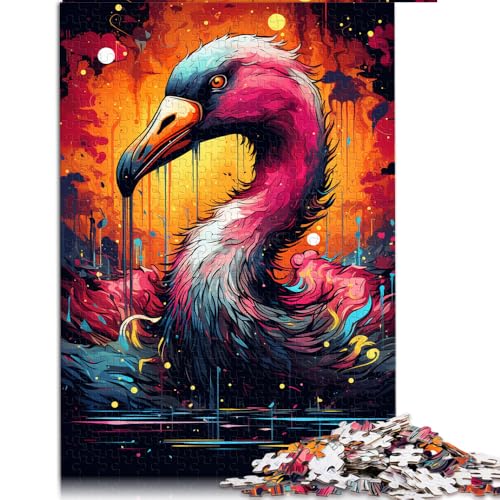 1000-teiliges Puzzle, farbenfrohes Flamingo-Mal-Kunstpapier-Puzzle, für Erwachsene und Kinder ab 12 Jahren, für Familienspaß. Größe: 26 x 38 cm. von LZYANG