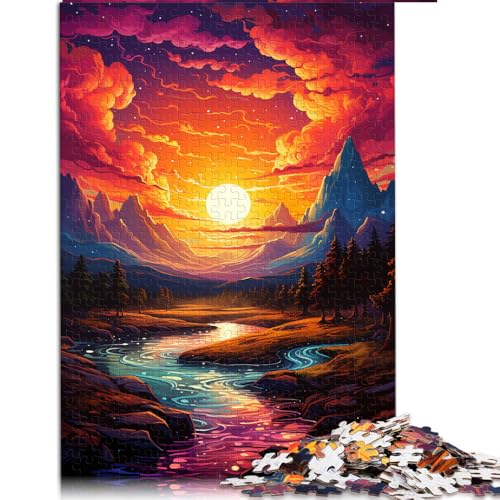 1000-teiliges Puzzle, farbenfrohes Papierpuzzle mit Fantasie-Sonnenuntergangsfluss, für Erwachsene und Familien, Lernspiele für zu Hause, DIY-Spielzeug. Größe: 50 x 75 cm. von LZYANG