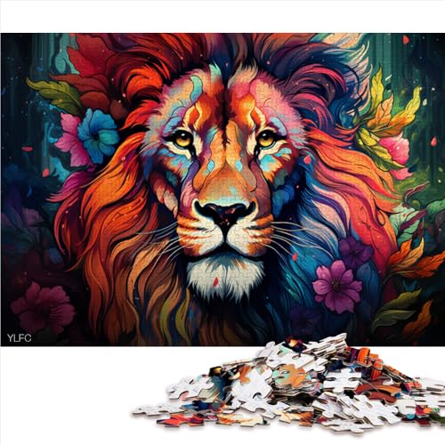 1000-teiliges Puzzle, farbenfrohes Papierpuzzle mit Psychedelischer Blumen- und Löwenkunst, für Erwachsene und Kinder ab 12 Jahren, Denkspiel, Spielzeug. Größe: 50 x 75 cm. von LZYANG