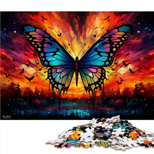 1000-teiliges Puzzle, farbenfrohes Papierpuzzle mit Schmetterlingen unter dem Sternenhimmel, geeignet für Erwachsene und Kinder ab 12 Jahren, pädagogisches Spielzeug, Größe: 52 x 38 cm. von LZYANG