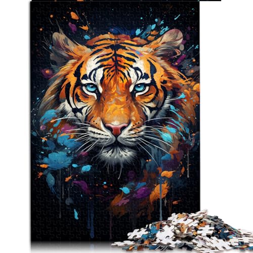 1000-teiliges Puzzle, farbenfrohes Tiger-Papierpuzzle in Spritzfarben, geeignet für Erwachsene und Kinder ab 12 Jahren, Denkspiel, Größe: 52 x 38 cm von LZYANG