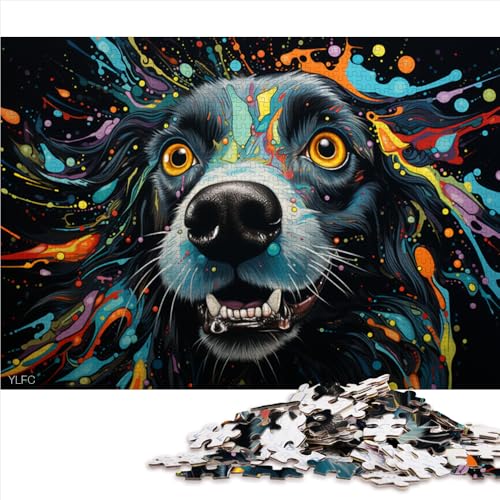 1000-teiliges Puzzle, farbenfrohes psychedelisches, bizarres Hunde-Holzpuzzle, Puzzles für 12-Jährige, tolle Geschenke für Weihnachten. Größe: 52 x 38 cm. von LZYANG