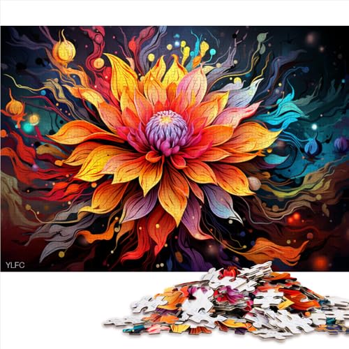 1000-teiliges Puzzle, farbenfrohes psychedelisches Blumengemälde aus Holz, für Erwachsene und Kinder ab 12 Jahren, Denkspiel-Spielzeug. Größe: 52 x 38 cm. von LZYANG