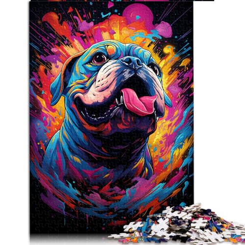 1000-teiliges Puzzle, farbenfrohes psychedelisches Bulldoggen-Papierpuzzle, für Erwachsene und Kinder, Denksportaufgaben für Erwachsene. Größe: 50 x 75 cm. von LZYANG