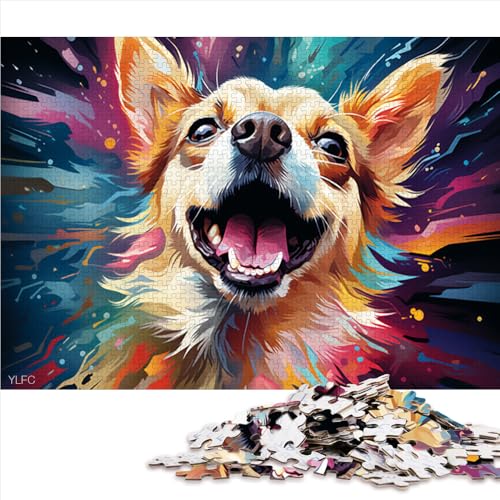 1000-teiliges Puzzle, farbenfrohes psychedelisches Chihuahua-Puzzle aus Holz, für Erwachsene und Kinder ab 12 Jahren, Geschenk zum Geburtstag. Größe: 52 x 38 cm. von LZYANG