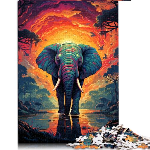 1000-teiliges Puzzle, farbenfrohes psychedelisches Elefanten-Papierpuzzle, für Erwachsene und Kinder ab 12 Jahren, tolles Geschenk. Größe: 26 x 38 cm. von LZYANG