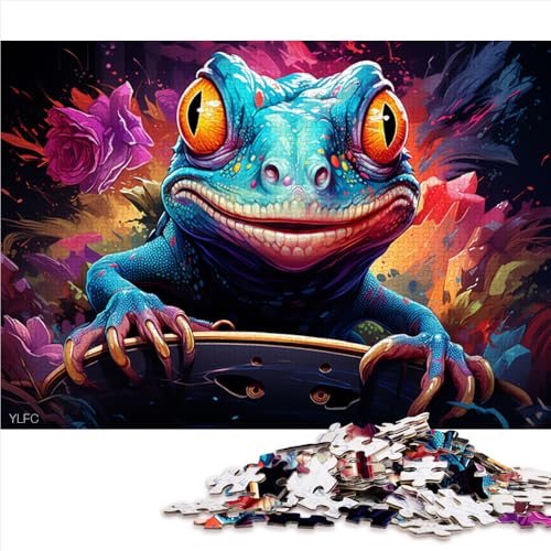 1000-teiliges Puzzle, farbenfrohes psychedelisches Frosch-Puzzle aus Holz, für Erwachsene und Kinder ab 12 Jahren, anspruchsvolles Spiel, Größe: 52 x 38 cm von LZYANG