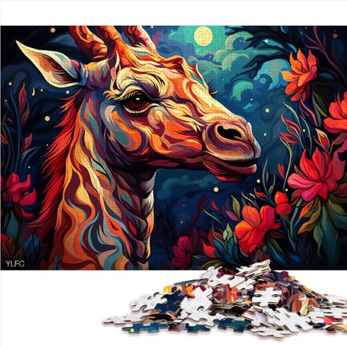 1000-teiliges Puzzle, farbenfrohes psychedelisches Giraffenkunst-Holzpuzzle, geeignet für Erwachsene und Kinder ab 12 Jahren, Lernspiele für zu Hause, DIY-Spielzeug. Größe: 52 x 38 cm. von LZYANG