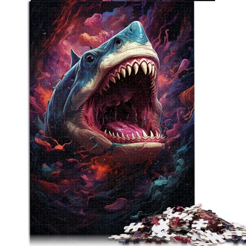 1000-teiliges Puzzle, farbenfrohes psychedelisches Hai-Kunstpapier-Puzzle, geeignet für Erwachsene und Kinder ab 12 Jahren, Lernspielzeug, Größe: 52 x 38 cm von LZYANG