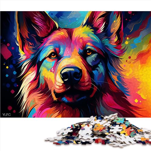 1000-teiliges Puzzle, farbenfrohes psychedelisches Holzpuzzle mit deutschem Schäferhund, für Erwachsene und Kinder ab 12 Jahren, pädagogisches Spiel und herausforderndes Spielzeug. Größe: 52 x 38 cm. von LZYANG