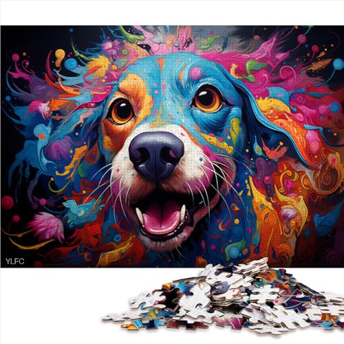 1000-teiliges Puzzle, farbenfrohes psychedelisches Hunde-Holzpuzzle, für Erwachsene und Kinder ab 12 Jahren, zum Zeitvertreib zu Hause. Größe: 52 x 38 cm. von LZYANG