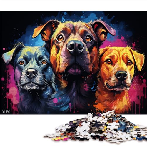 1000-teiliges Puzzle, farbenfrohes psychedelisches Hundetier-Puzzle aus Holz, für Erwachsene und Kinder ab 12 Jahren, Familien-Puzzlespiel. Größe: 52 x 38 cm. von LZYANG