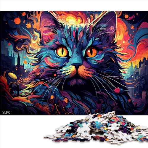 1000-teiliges Puzzle, farbenfrohes psychedelisches Katzen-Puzzle aus Holz, für Erwachsene und Kinder ab 12 Jahren, schwierige Herausforderung zum Stressabbau. Größe: 52 x 38 cm. von LZYANG