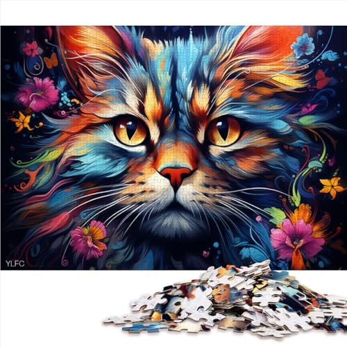 1000-teiliges Puzzle, farbenfrohes psychedelisches Katzenkunst-Holzpuzzle, für Erwachsene und Kinder ab 12 Jahren, anspruchsvolles Spielpuzzle, Größe: 52 x 38 cm von LZYANG