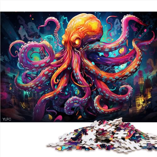 1000-teiliges Puzzle, farbenfrohes psychedelisches Oktopus-Holzpuzzle, für Erwachsene und Kinder ab 12 Jahren, lustiges Puzzle für die ganze Familie von 。Größe: 52 x 38 cm von LZYANG