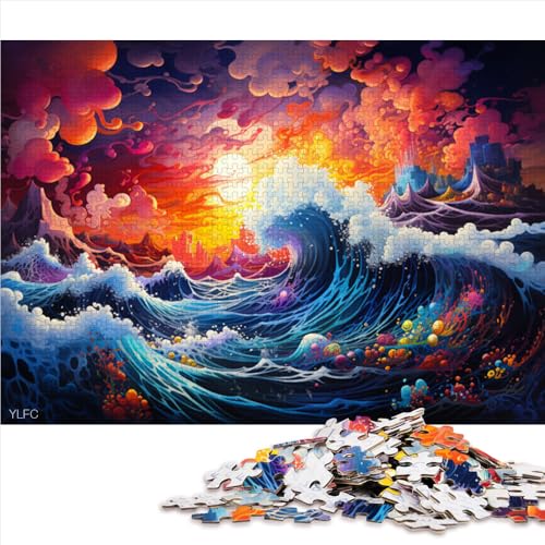 1000-teiliges Puzzle, farbenfrohes psychedelisches Ozean-Holzpuzzle, für Erwachsene und Kinder ab 12 Jahren, tolles Geschenk für Erwachsene. Größe: 52 x 38 cm. von LZYANG