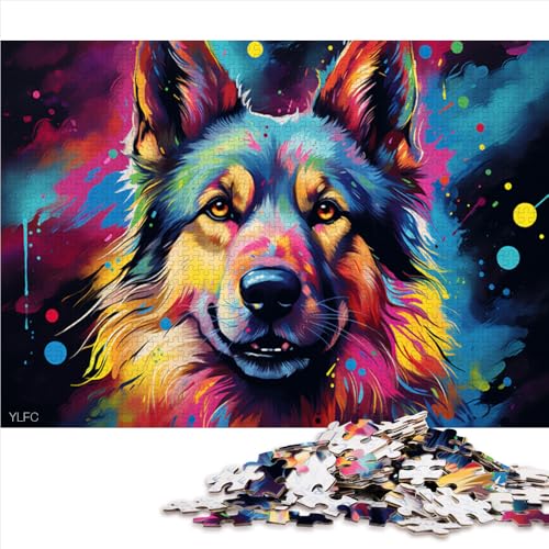 1000-teiliges Puzzle, farbenfrohes psychedelisches Papierpuzzle „Deutscher Schäferhund“, für Erwachsene und Kinder ab 12 Jahren, tolles Geschenk für Erwachsene. Größe: 26 x 38 cm von LZYANG