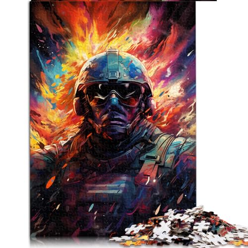 1000-teiliges Puzzle, farbenfrohes psychedelisches Papierpuzzle eines Soldaten, für Erwachsene, Familien oder Kinder, Heimdekoration. Größe: 26 x 38 cm. von LZYANG