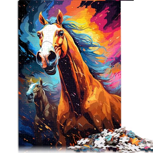 1000-teiliges Puzzle, farbenfrohes psychedelisches Pferde-Papierpuzzle, für Erwachsene und Kinder ab 12 Jahren, lustige Puzzlespiele. Größe: 26 x 38 cm. von LZYANG