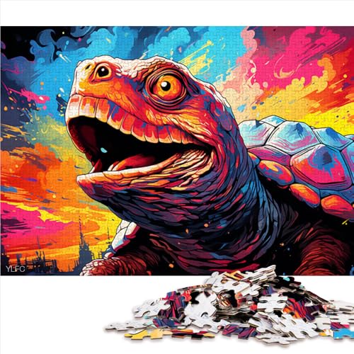 1000-teiliges Puzzle, farbenfrohes psychedelisches Schildkrötentier-Holzpuzzle, für Erwachsene und Kinder, Heimdekorationspuzzle, Größe: 52 x 38 cm von LZYANG