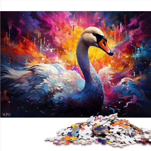 1000-teiliges Puzzle, farbenfrohes psychedelisches Schwanen-Papierpuzzle, für Teenager und Erwachsene, Spielspielzeug für Erwachsene, Familienpuzzle-Geschenk. Größe: 50 x 75 cm. von LZYANG