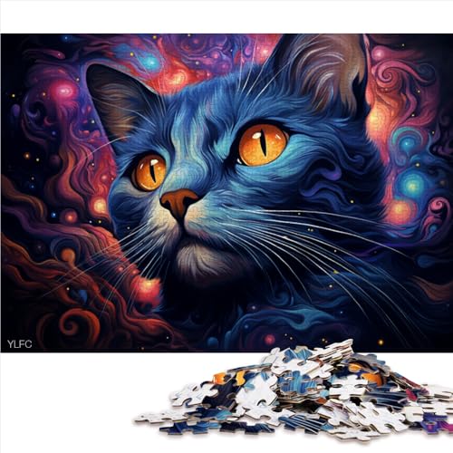 1000-teiliges Puzzle, farbenfrohes psychedelisches Siamkatzen-Holzpuzzle für Erwachsene, Erwachsene und Kinder, anspruchsvolles Spielpuzzle. Größe: 52 x 38 cm von LZYANG