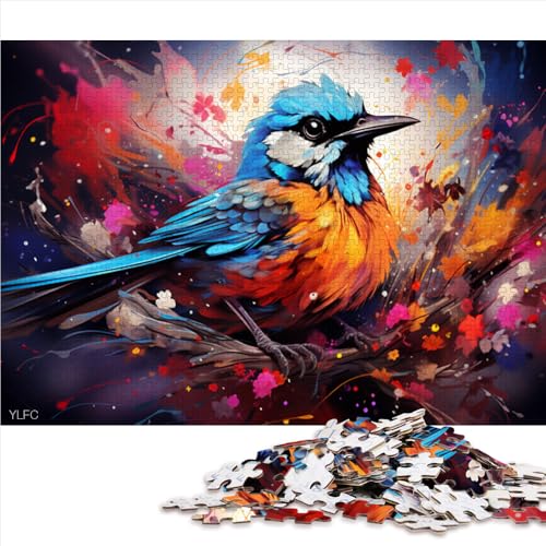 1000-teiliges Puzzle, farbenfrohes psychedelisches Spatzen-Holzpuzzle, für Erwachsene und Kinder ab 12 Jahren, Lernspiele, Größe: 52 x 38 cm von LZYANG