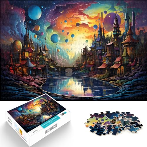 1000-teiliges Puzzle, farbenfrohes psychedelisches Stadt-Holzpuzzle, für Erwachsene und Kinder ab 12 Jahren, Lernspielzeug, Größe: 52 x 38 cm von LZYANG