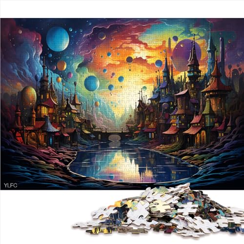 1000-teiliges Puzzle, farbenfrohes psychedelisches Stadt-Papierpuzzle, für Erwachsene und Kinder ab 12 Jahren, Lernspielzeug, Größe: 26 x 38 cm von LZYANG