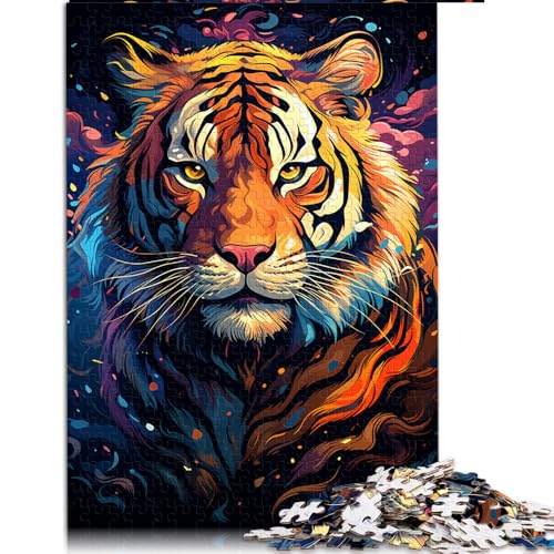 1000-teiliges Puzzle, farbenfrohes psychedelisches Tiger-Papierpuzzle, für Erwachsene und Kinder, zur Heimdekoration. Größe: 52 x 38 cm. von LZYANG