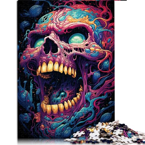 1000-teiliges Puzzle, farbenfrohes psychedelisches Totenkopf-Papierpuzzle, für Erwachsene und Kinder, Lernspiel für Erwachsene, Größe: 26 x 38 cm. von LZYANG