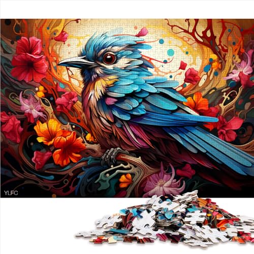 1000-teiliges Puzzle, farbenfrohes psychedelisches Vogel-Holzpuzzle, für Erwachsene und Kinder, Lernspiele für zu Hause, DIY-Spielzeug. Größe: 52 x 38 cm. von LZYANG