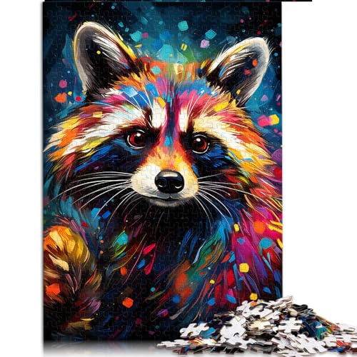 1000-teiliges Puzzle, farbenfrohes psychedelisches Waschbär-Papierpuzzle, für Teenager und Kinder, Holzpuzzle für Familienspiele und als Heimdekoration. Größe: 50 x 75 cm. von LZYANG